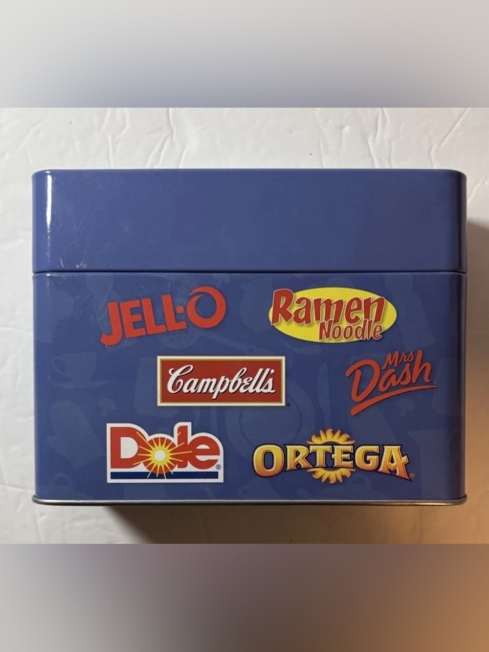 Favorite Brand Cooking Recipes Blue Metal Storage Tin